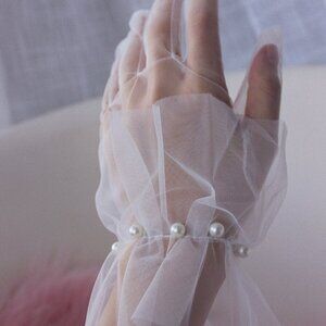 Faux Pearl Sheer White Gloves